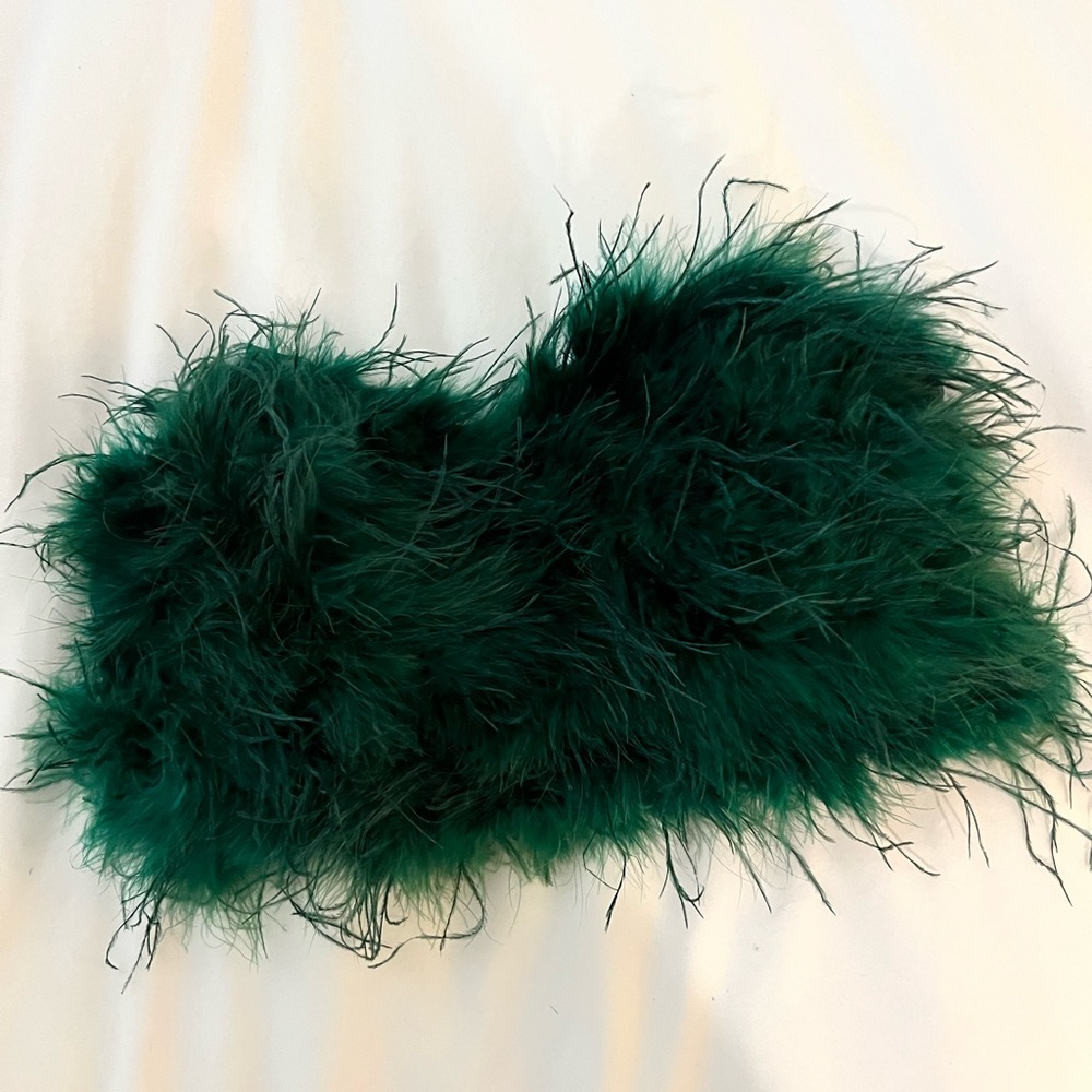 12th Tribe: Green Faux Feather Top